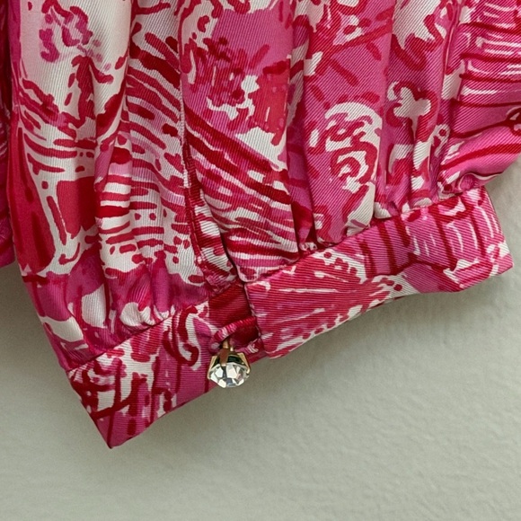 Lilly Pulitzer Womens Oversize XS 100% Silk Long Slv Top Pink Asian Fans Vibrant - Picture 5 of 7